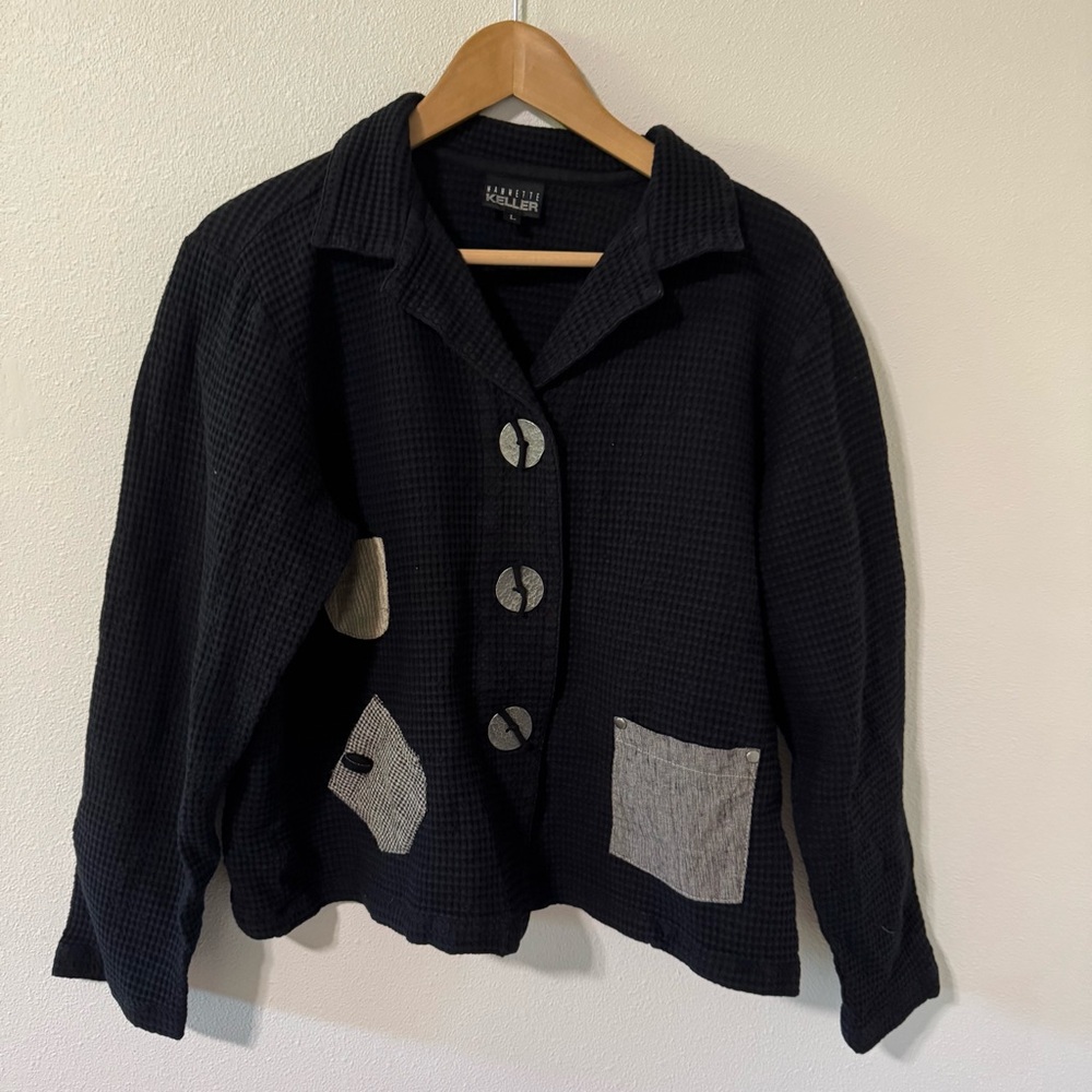 Vintage Nannette Keller Waffle Blazer Oversize Metal Button Mix Patch Pockets-L